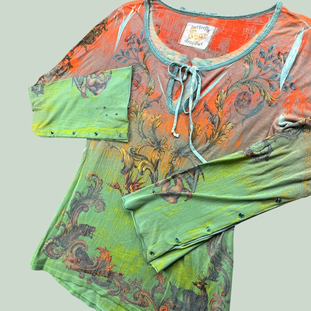 Butterfly Dropout Top‎ Women M Animals Y2K Fairycore Grunge Boho Aesthetic